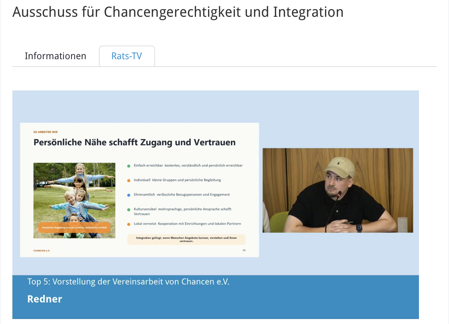 Vereinsvorstellung von Chancen e.V. im Rats-TV Monheim