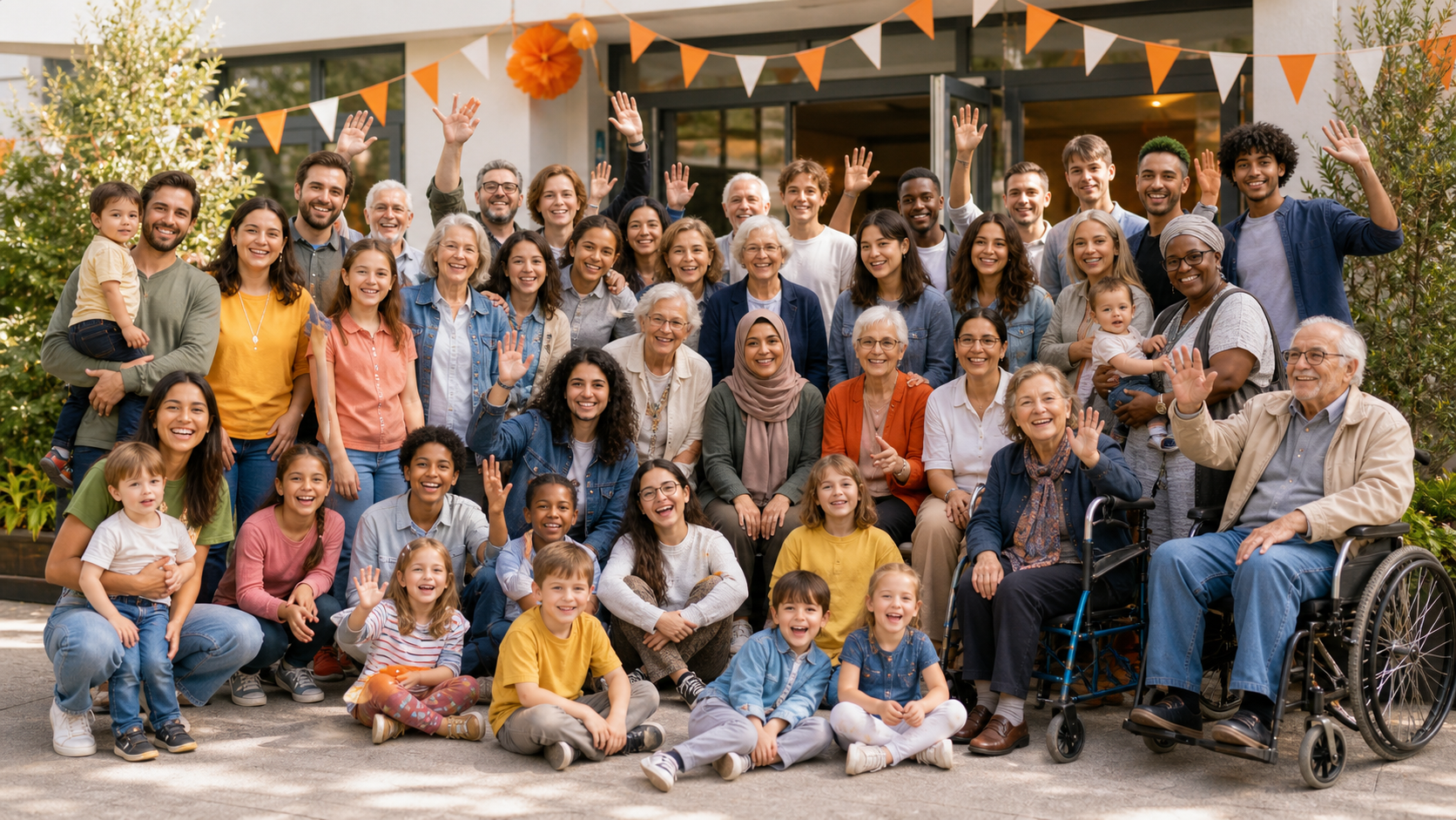 Gruppenfoto von Kindern, Jugendlichen und Ehrenamtlichen von Chancen e.V. in Monheim am Rhein